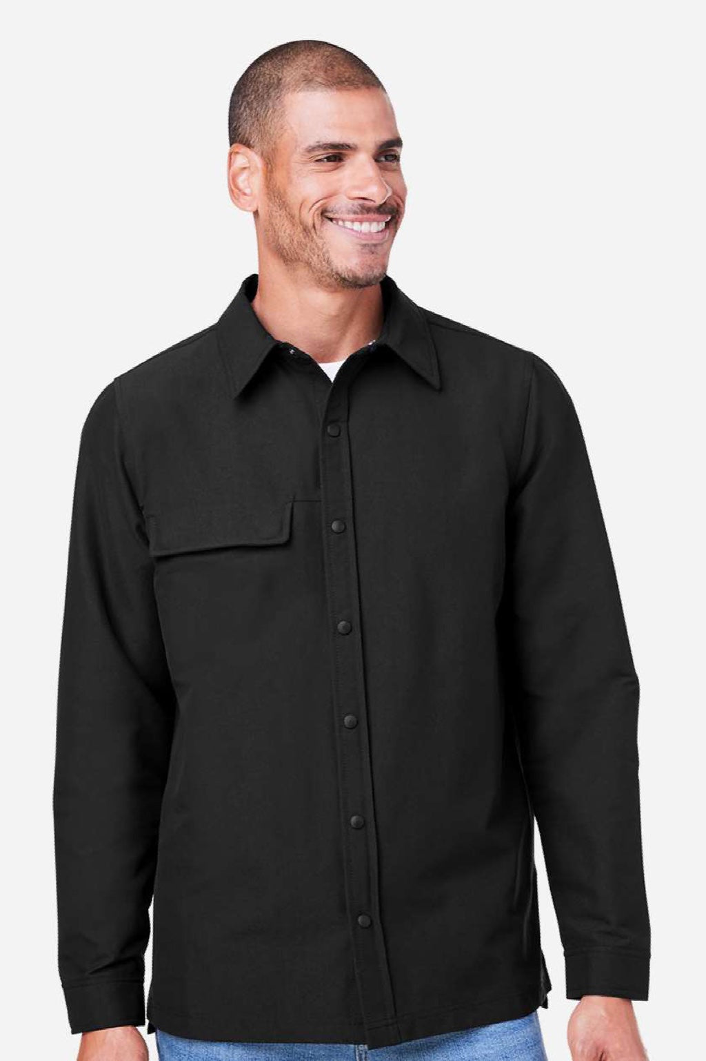 Harriton M72 Mens Flex Twill Long Sleeve Button Down Shirt w/ Pocket Black Model Front