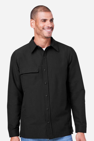 Harriton M72 Mens Flex Twill Long Sleeve Button Down Shirt w/ Pocket Black Model Front