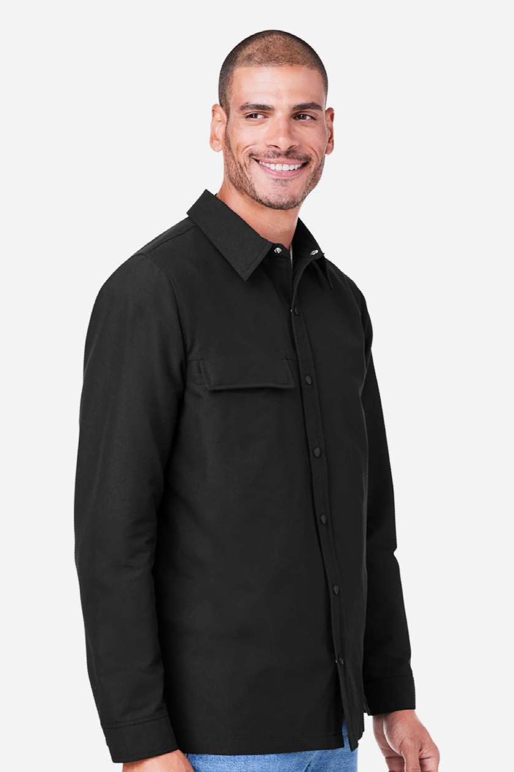Harriton M72 Mens Flex Twill Long Sleeve Button Down Shirt w/ Pocket Black Model Side