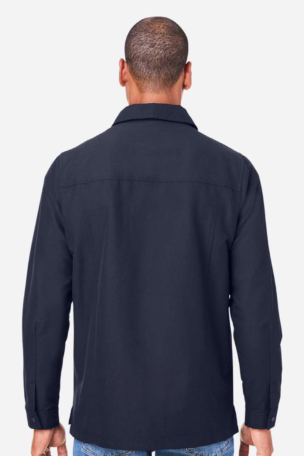 Harriton M72 Mens Flex Twill Long Sleeve Button Down Shirt w/ Pocket Dark Navy Blue Model Back