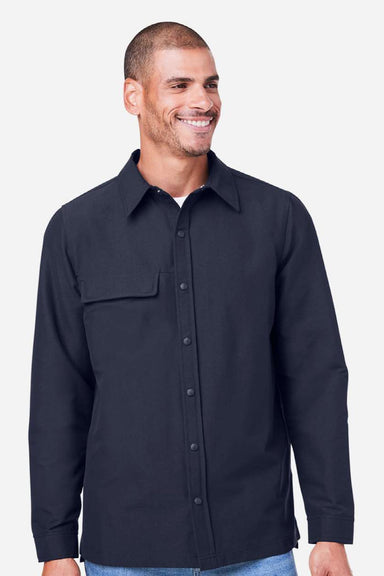 Harriton M72 Mens Flex Twill Long Sleeve Button Down Shirt w/ Pocket Dark Navy Blue Model Front