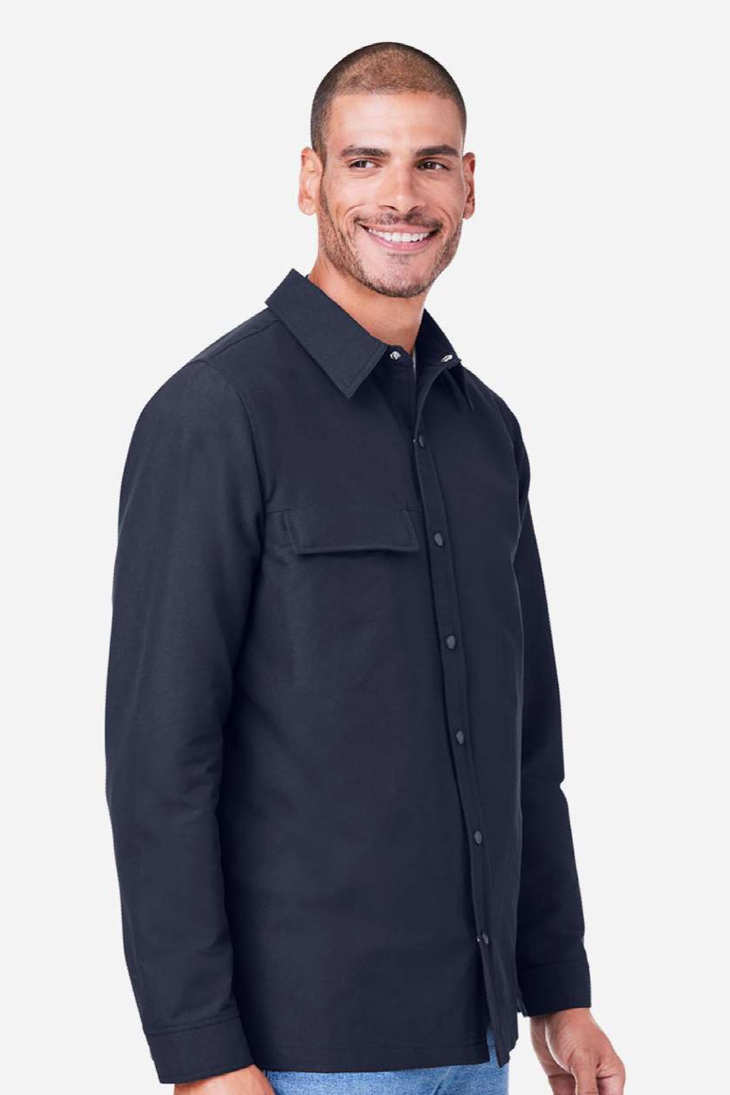 Harriton M72 Mens Flex Twill Long Sleeve Button Down Shirt w/ Pocket Dark Navy Blue Model Side