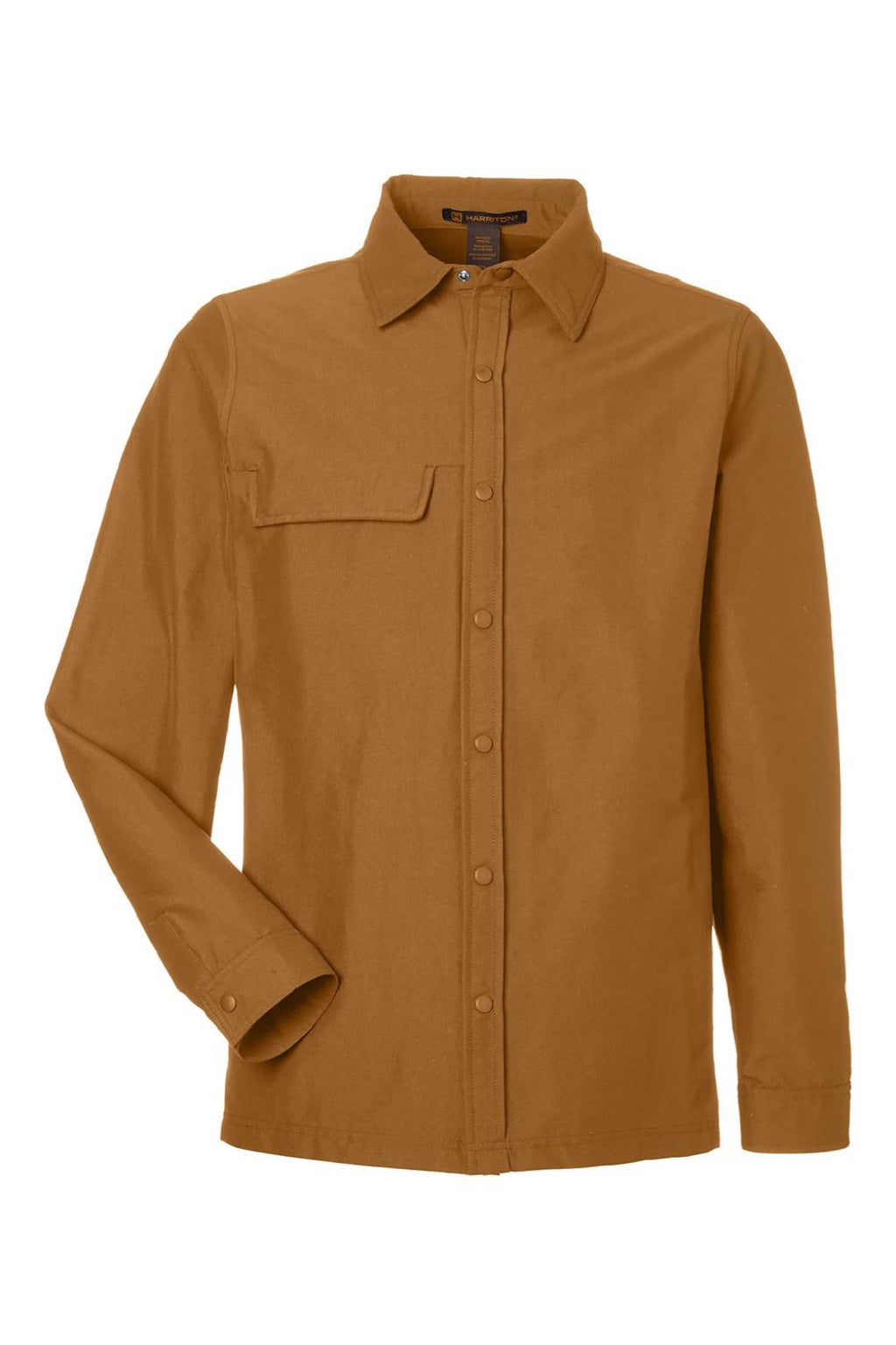 Harriton M72 Mens Flex Twill Long Sleeve Button Down Shirt w/ Pocket Duck Brown Flat Front
