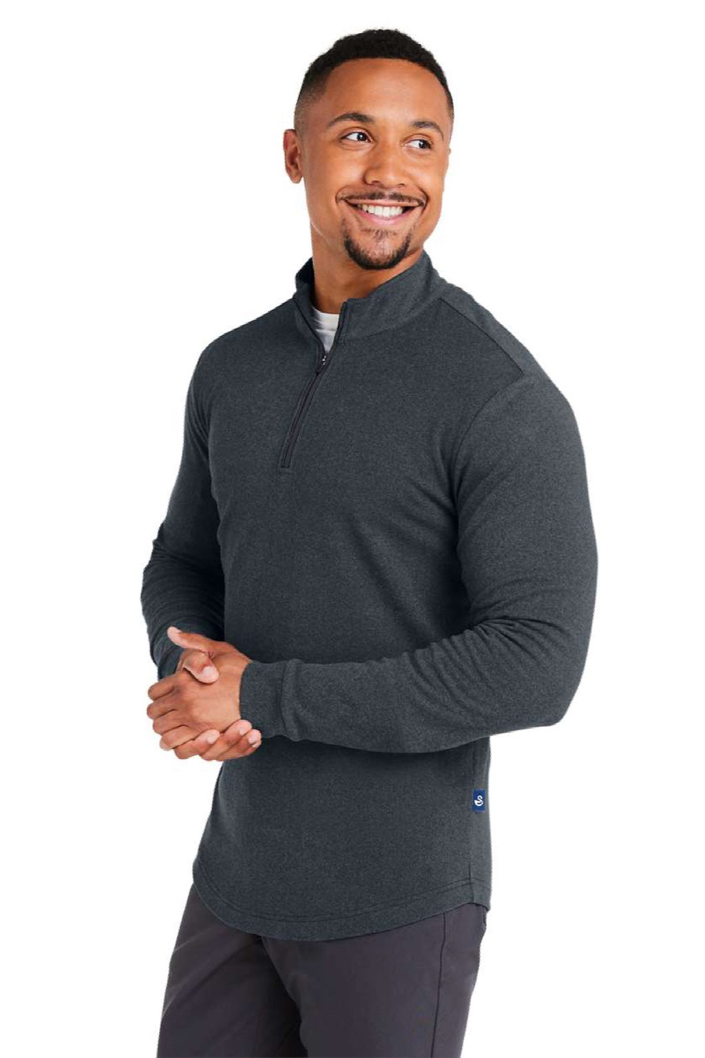Swannies Golf SWE500 Mens Emery 1/4 Zip Sweatshirt Heather Black Model Side
