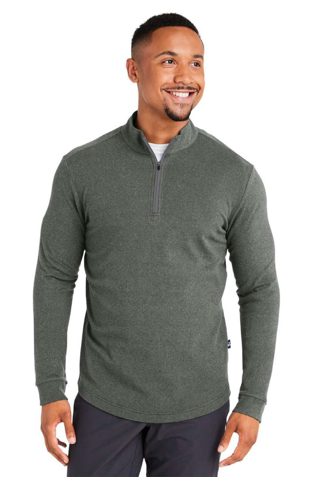 Swannies Golf SWE500 Mens Emery 1/4 Zip Sweatshirt Olive Green/Heather Grey Model Front