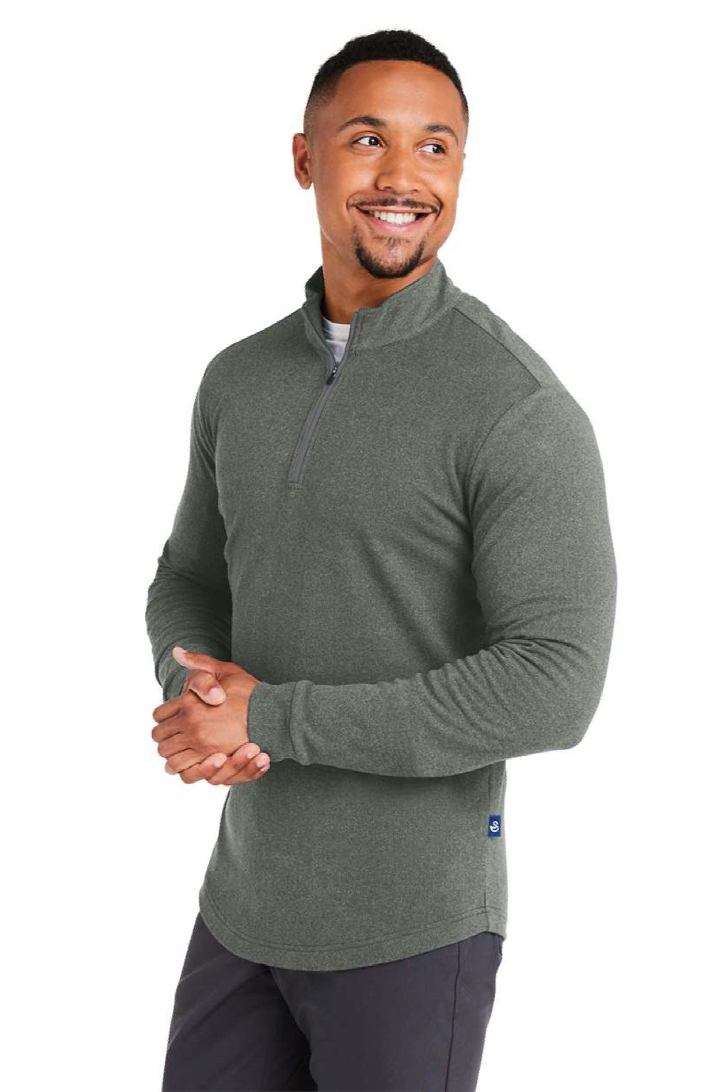 Swannies Golf SWE500 Mens Emery 1/4 Zip Sweatshirt Olive Green/Heather Grey Model Side
