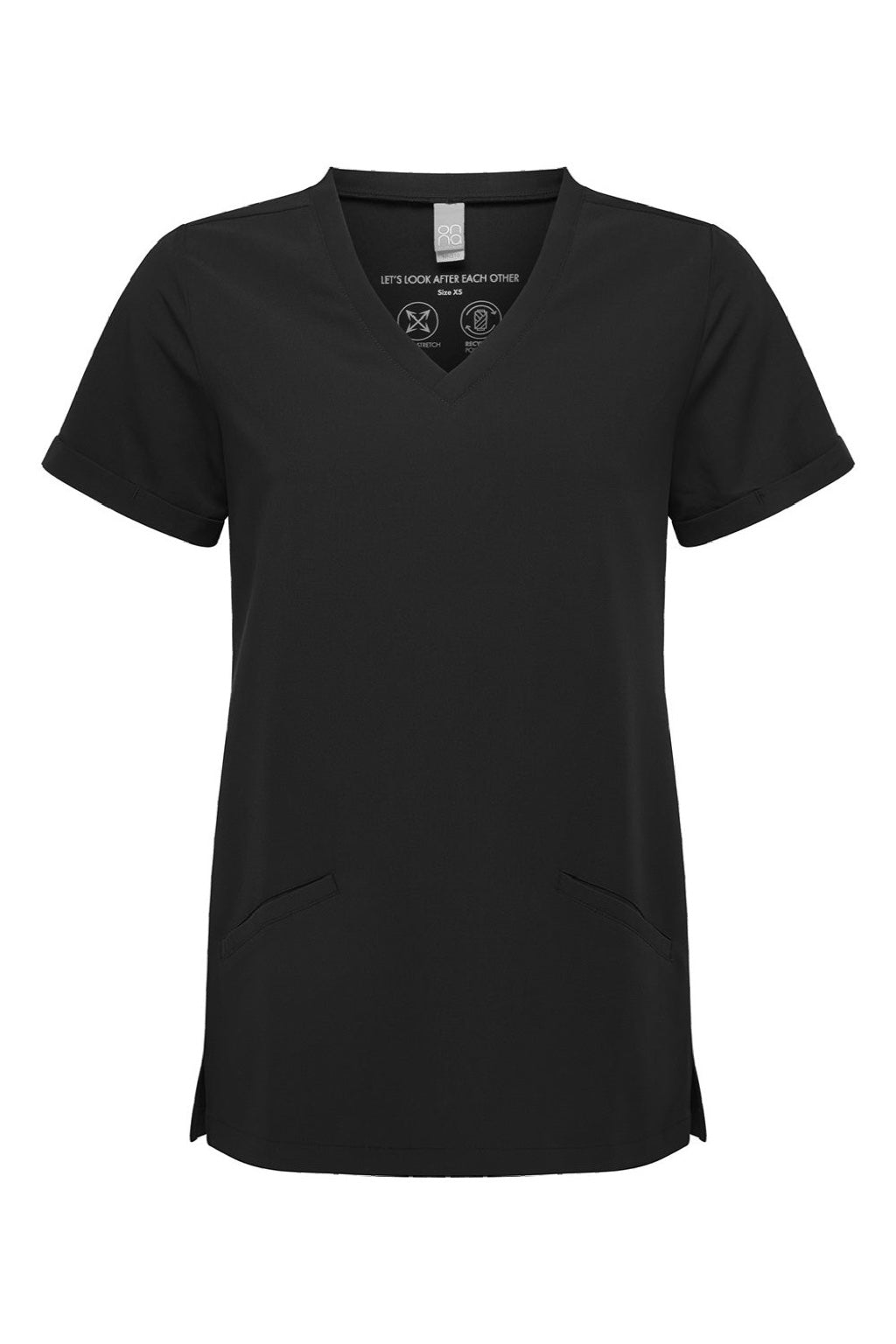 Onna NN310 Womens Invincible Stretch V-Neck Scrub Top w/ Pockets Black Flat Front