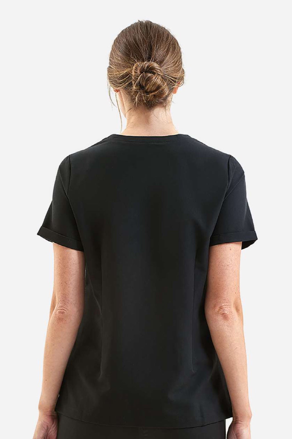 Onna NN310 Womens Invincible Stretch V-Neck Scrub Top w/ Pockets Black Model Back