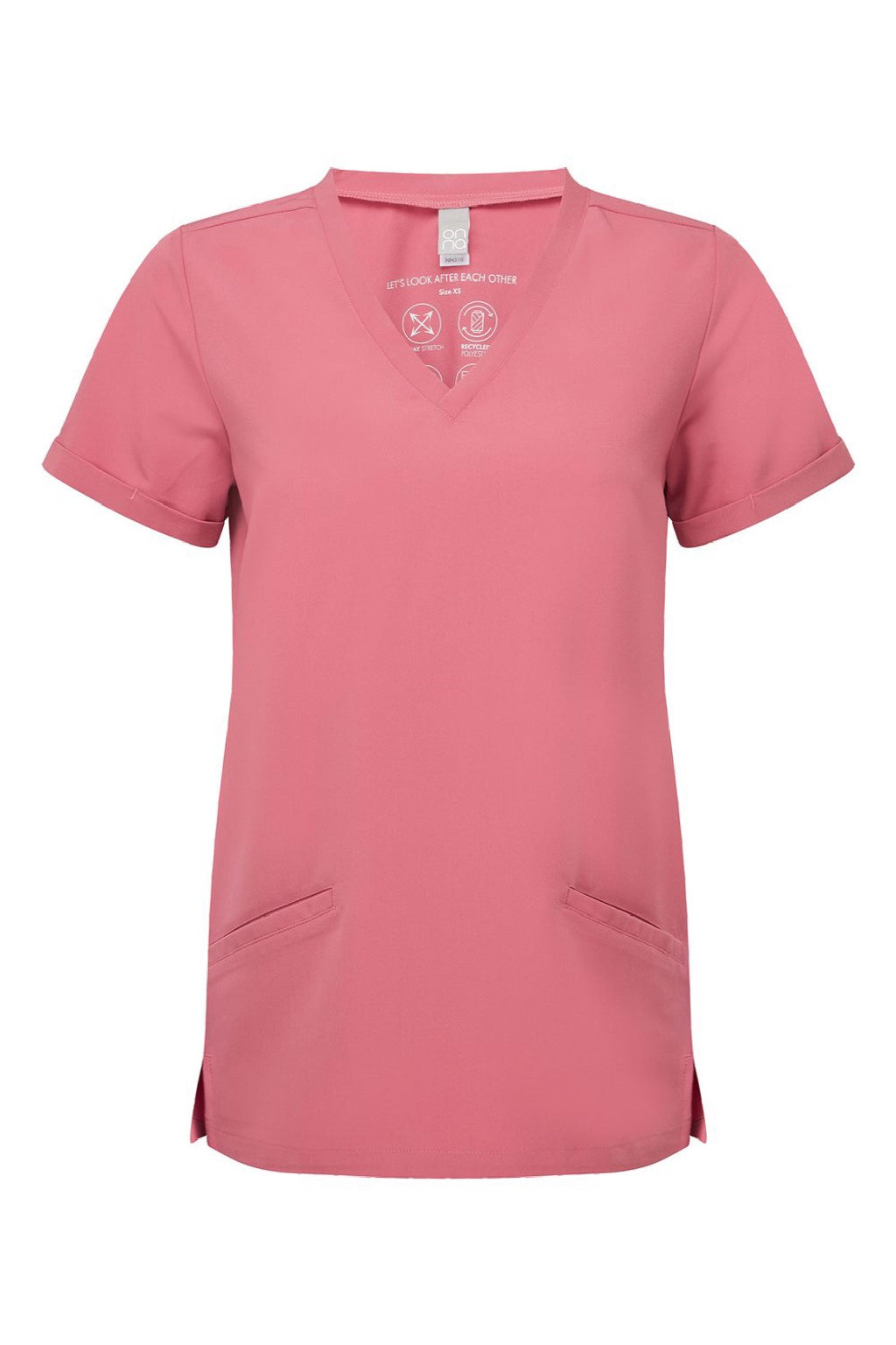 Onna NN310 Unisex Invincible Stretch V-Neck Scrub Top w/ Pockets Calm Pink Flat Front