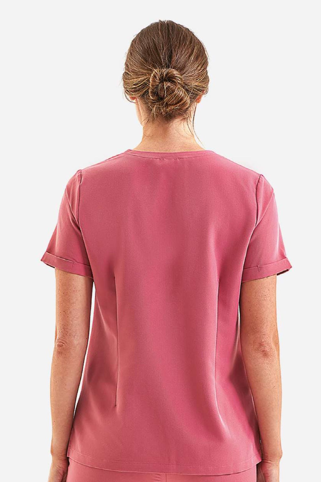 Onna NN310 Unisex Invincible Stretch V-Neck Scrub Top w/ Pockets Calm Pink Model Back