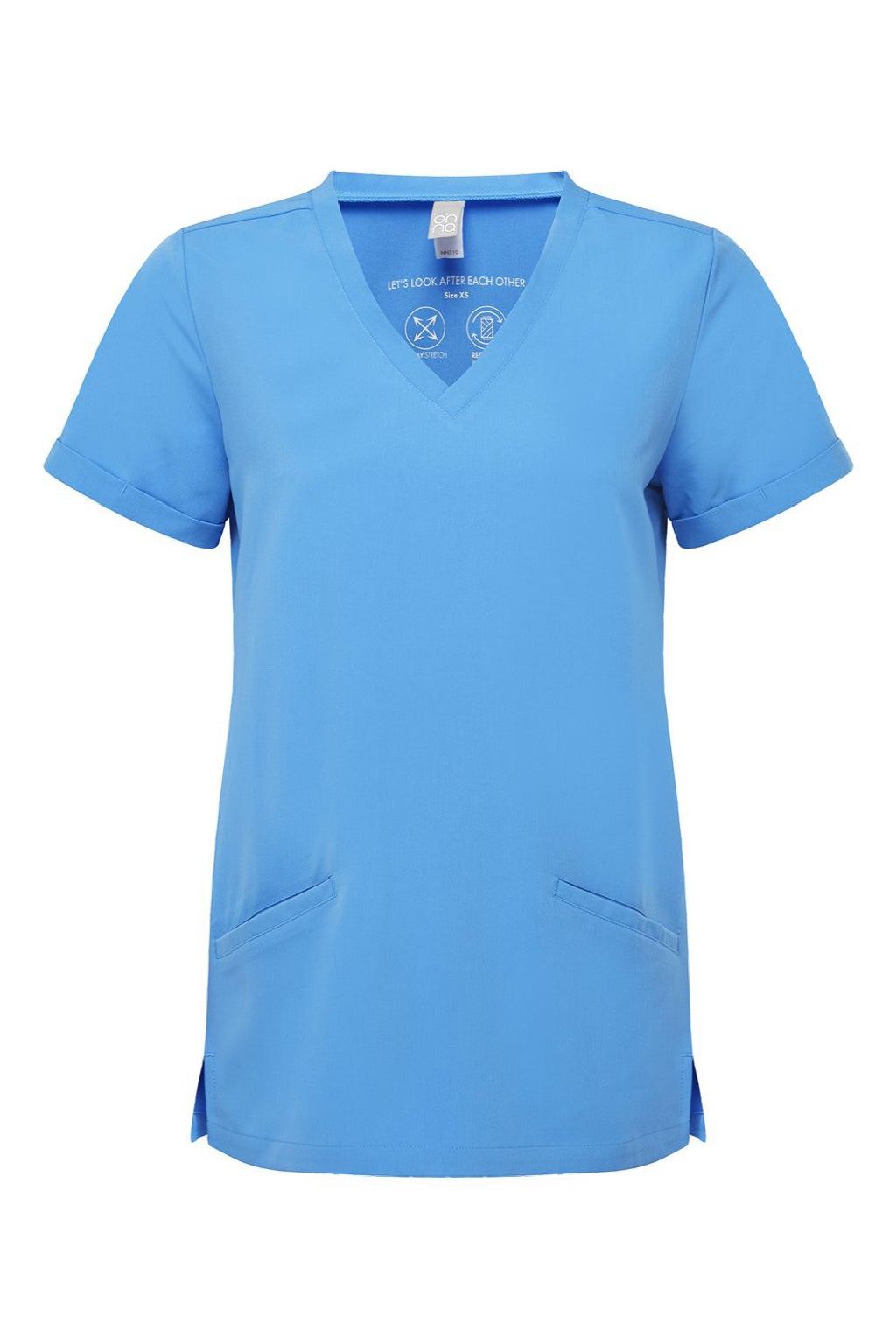 Onna NN310 Unisex Invincible Stretch V-Neck Scrub Top w/ Pockets Ceil Blue Flat Front