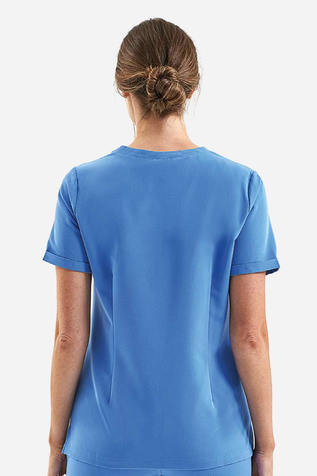 Onna NN310 Unisex Invincible Stretch V-Neck Scrub Top w/ Pockets Ceil Blue Model Back