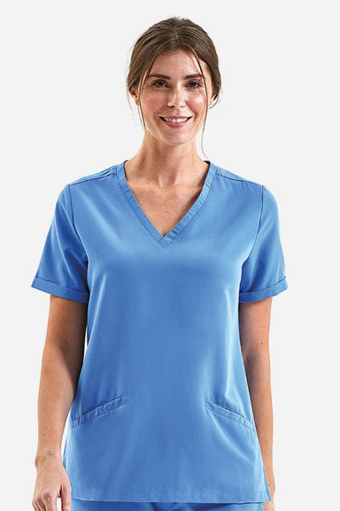 Onna NN310 Unisex Invincible Stretch V-Neck Scrub Top w/ Pockets Ceil Blue Model Front