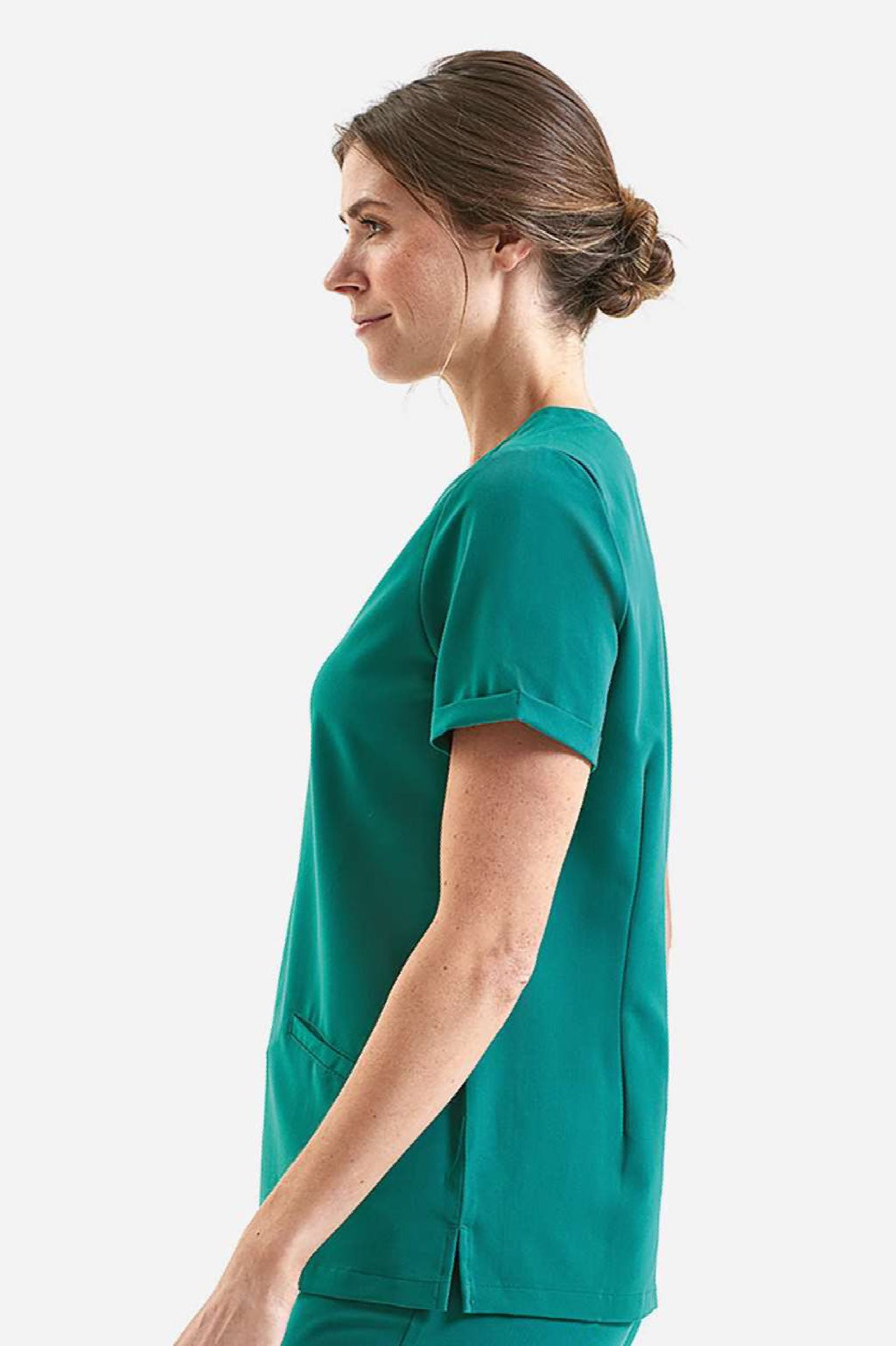 Onna NN310 Unisex Invincible Stretch V-Neck Scrub Top w/ Pockets Clean Green Model Side