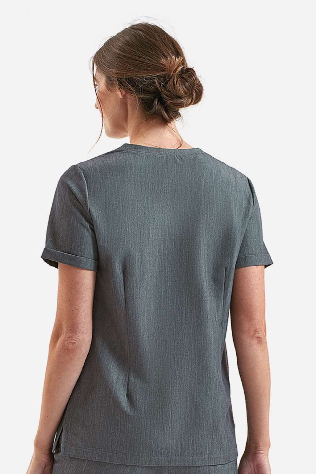 Onna NN310 Unisex Invincible Stretch V-Neck Scrub Top w/ Pockets Dynamo Grey Model Back