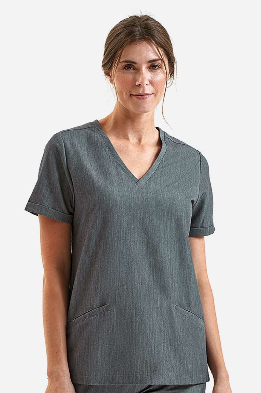 Onna NN310 Unisex Invincible Stretch V-Neck Scrub Top w/ Pockets Dynamo Grey Model Front