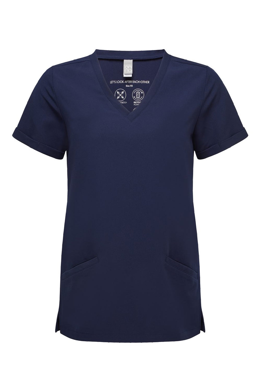 Onna NN310 Unisex Invincible Stretch V-Neck Scrub Top w/ Pockets Navy Blue Flat Front
