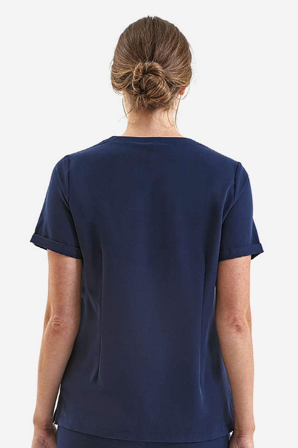 Onna NN310 Unisex Invincible Stretch V-Neck Scrub Top w/ Pockets Navy Blue Model Back