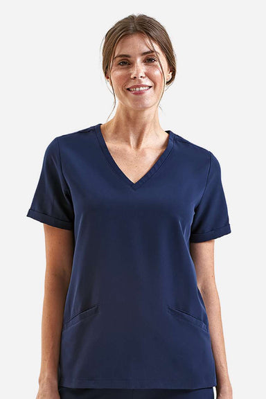 Onna NN310 Unisex Invincible Stretch V-Neck Scrub Top w/ Pockets Navy Blue Model Front