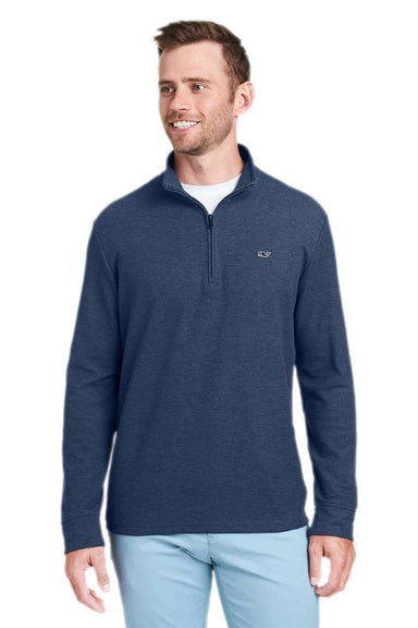 Vineyard Vines K002708 Mens Saltwater 1/4 Zip Sweatshirt Deep Bay Blue Model Front