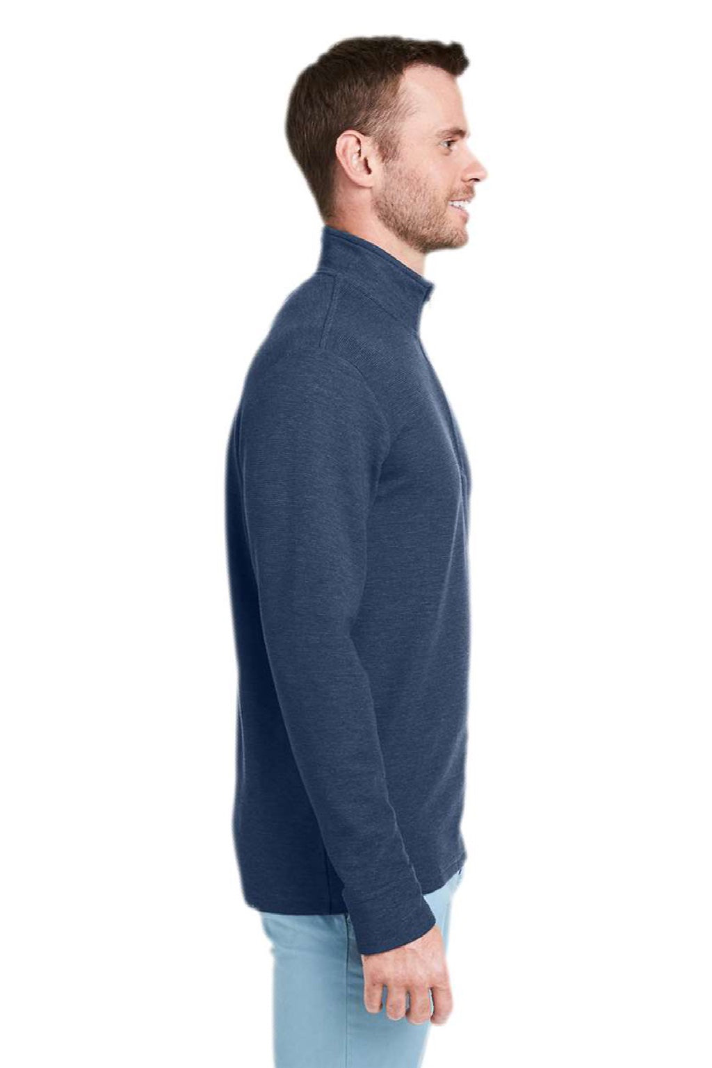 Vineyard Vines K002708 Mens Saltwater 1/4 Zip Sweatshirt Deep Bay Blue Model Side