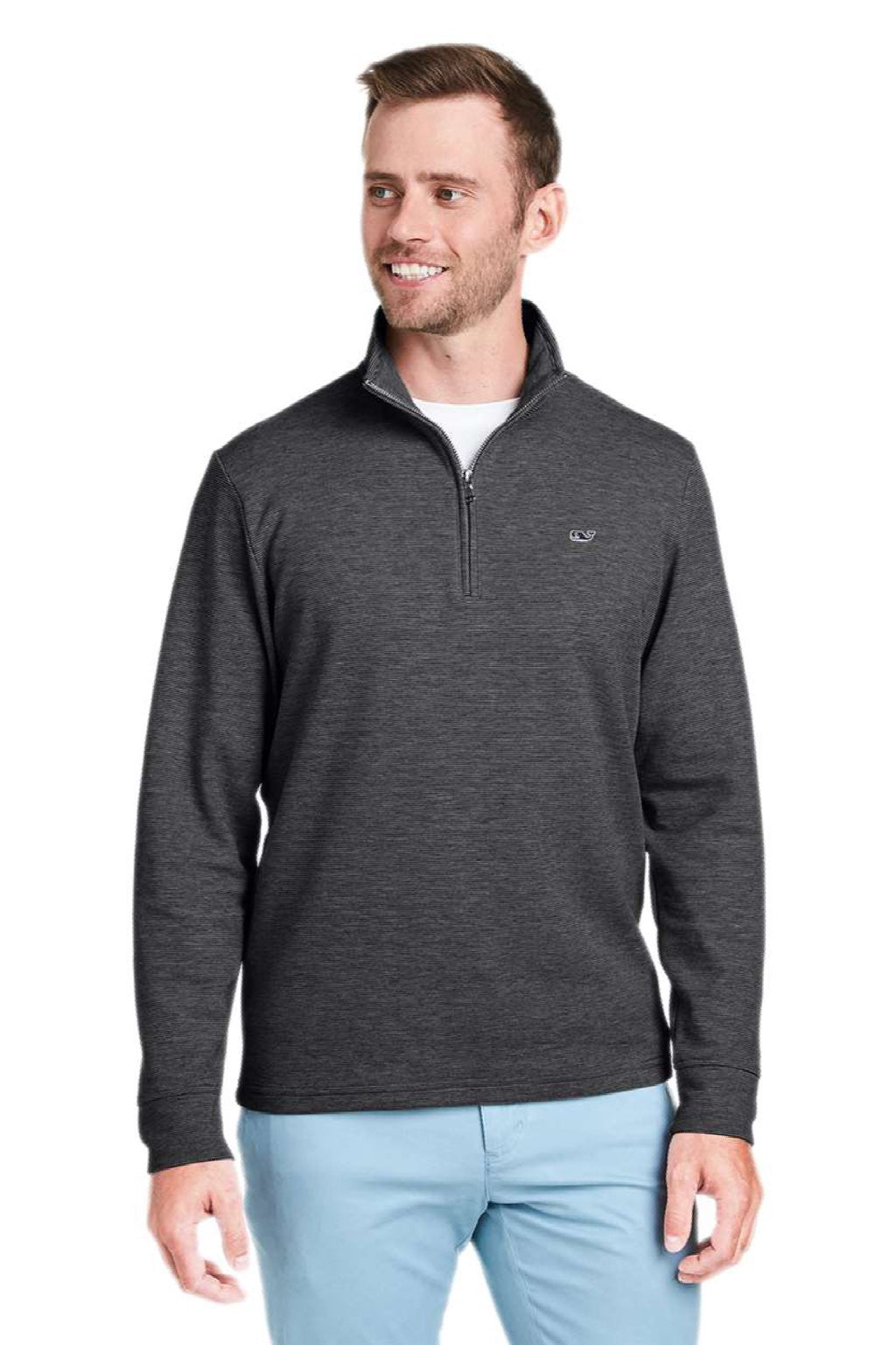 Vineyard Vines K002708 Mens Saltwater 1/4 Zip Sweatshirt Jet Black Model Front