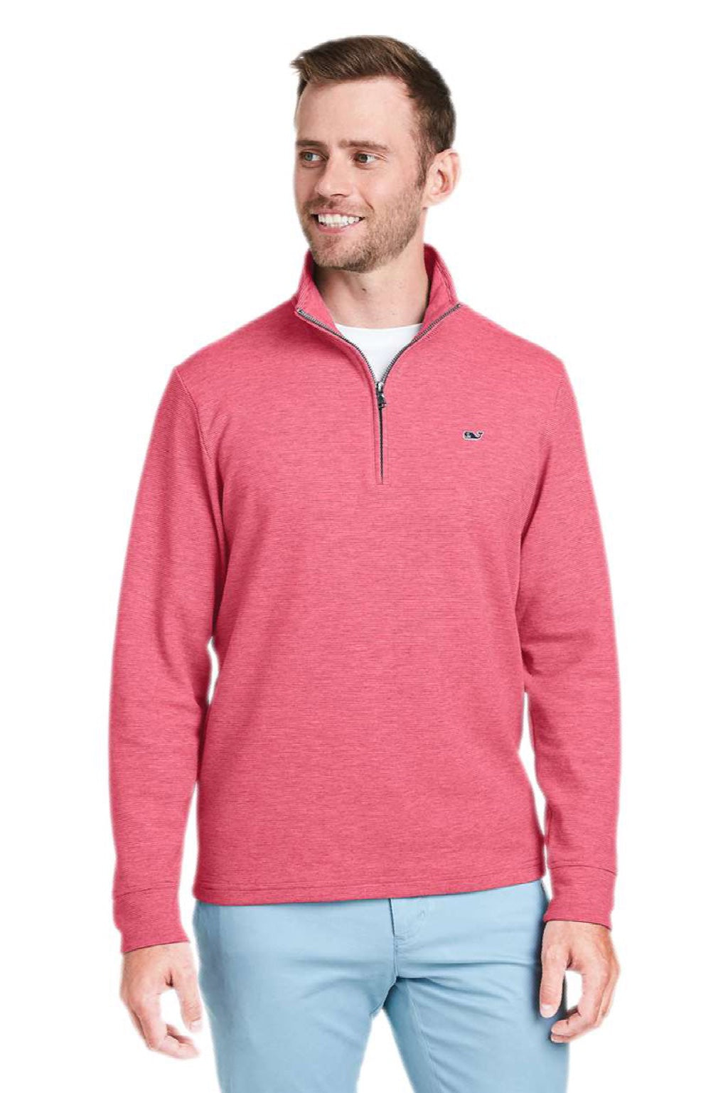 Vineyard Vines K002708 Mens Saltwater 1/4 Zip Sweatshirt Sailors Red Model Front