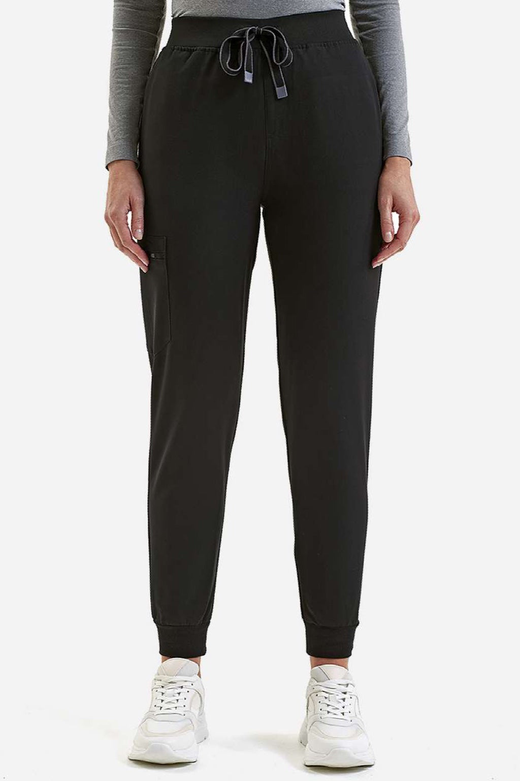 Onna NN610 Unisex Energized Stretch Jogger Scrub Pants w/ Pockets Black Model Front