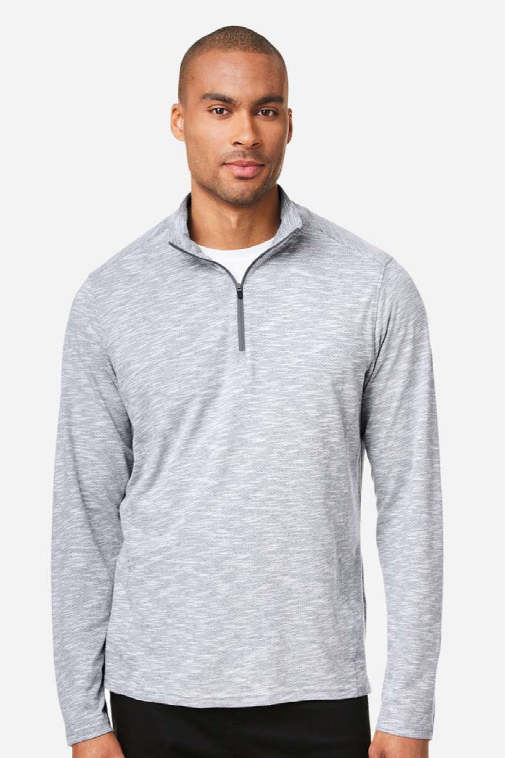 North End NE415 Mens Eclipse Jacquard 1/4 Zip Sweatshirt Heather Platinum Grey Model Front