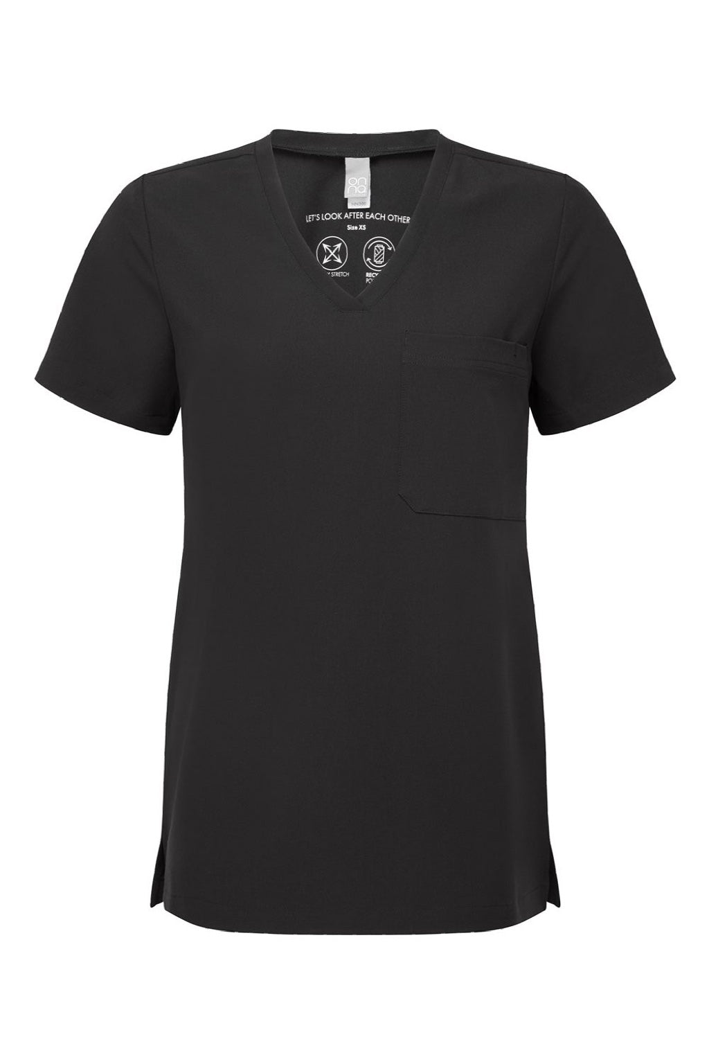 Onna NN300 Unisex Limitless Stretch V-Neck Scrub Top w/ Pocket Black Flat Front