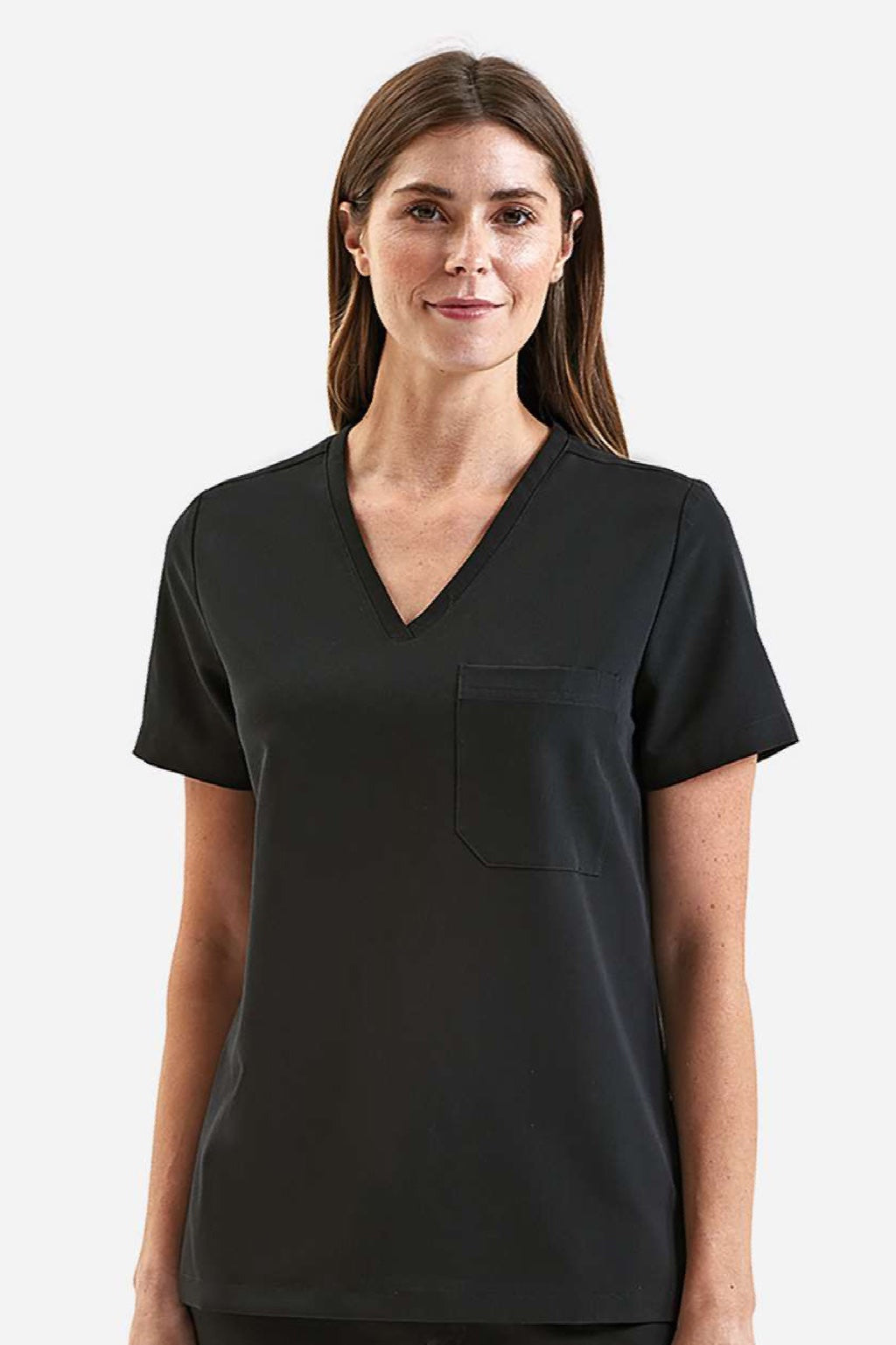 Onna NN300 Unisex Limitless Stretch V-Neck Scrub Top w/ Pocket Black Model Front
