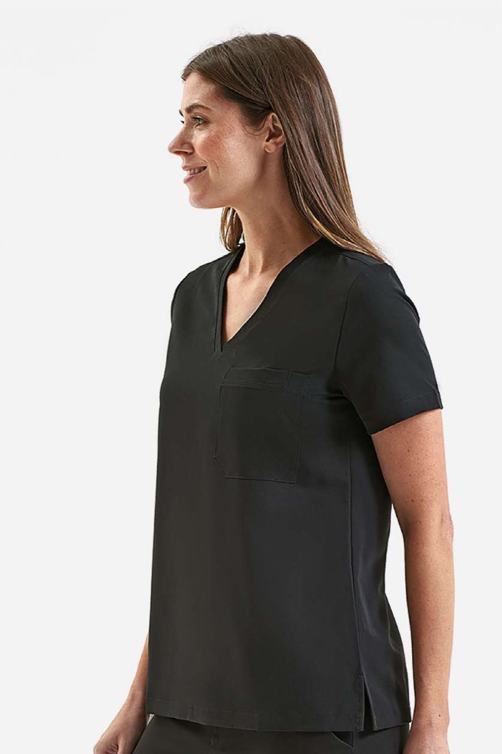 Onna NN300 Unisex Limitless Stretch V-Neck Scrub Top w/ Pocket Black Model Side