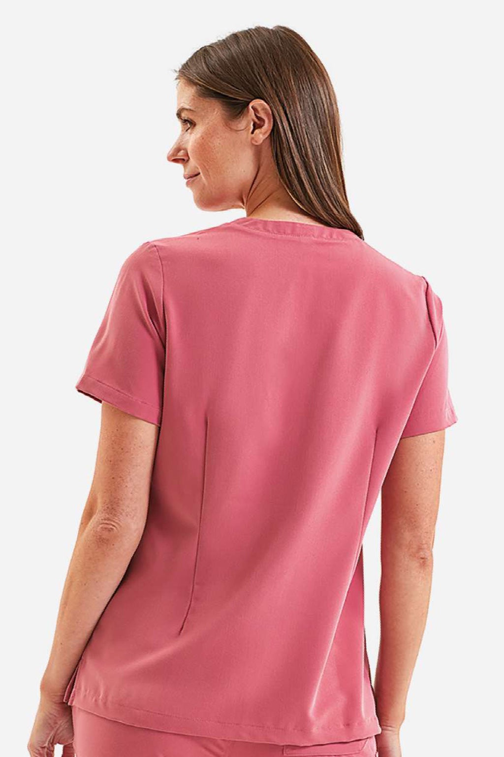 Onna NN300 Unisex Limitless Stretch V-Neck Scrub Top w/ Pocket Calm Pink Model Back