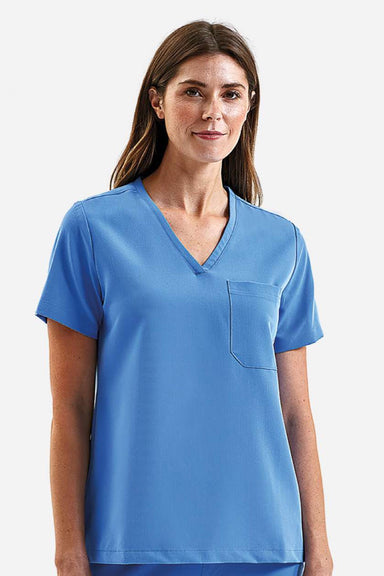 Onna NN300 Unisex Limitless Stretch V-Neck Scrub Top w/ Pocket Ceil Blue Model Front