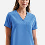Onna Womens Limitless Stretch V-Neck Scrub Top w/ Pocket - Ceil Blue - New