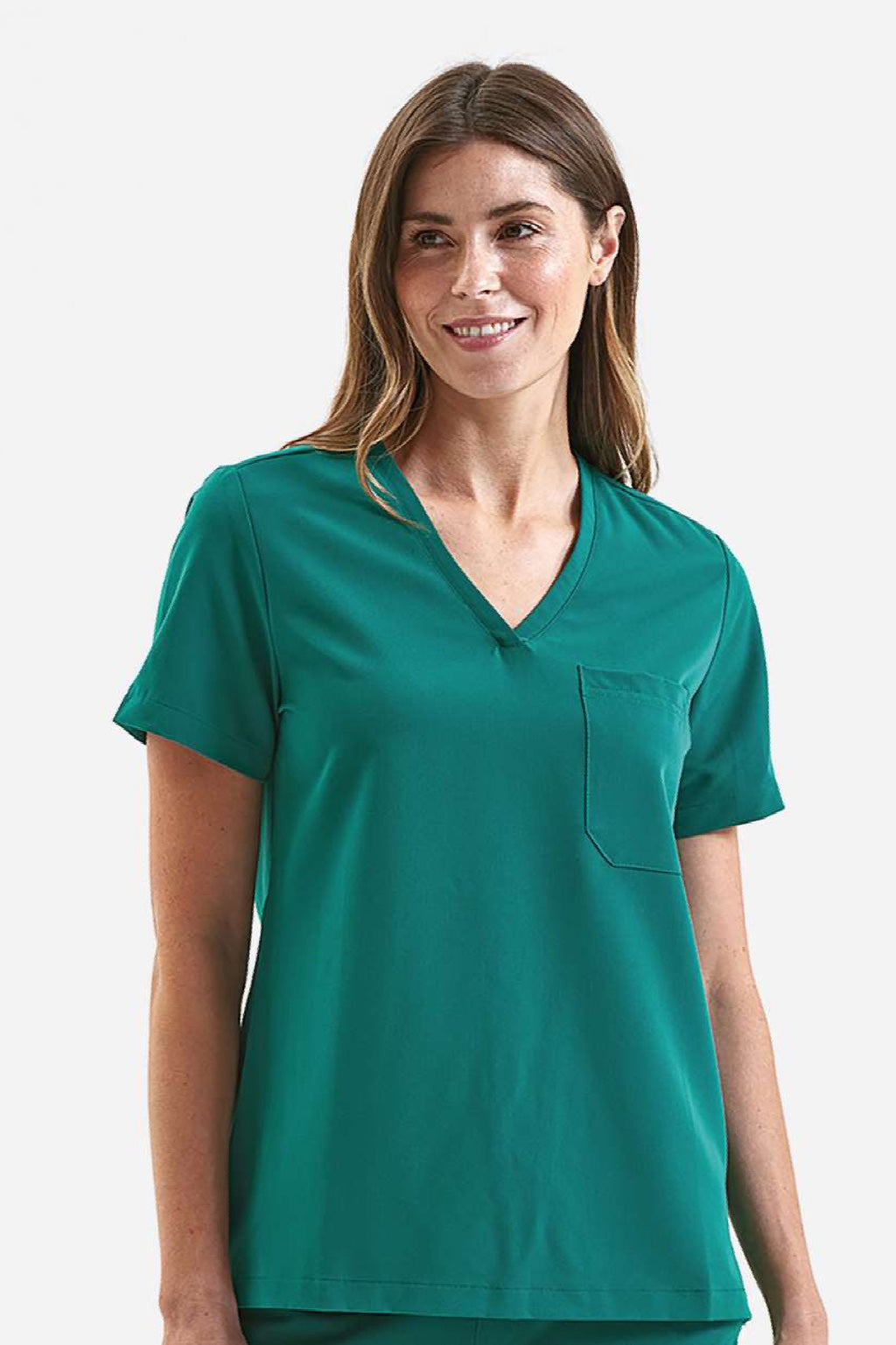 Onna NN300 Unisex Limitless Stretch V-Neck Scrub Top w/ Pocket Clean Green Model Front