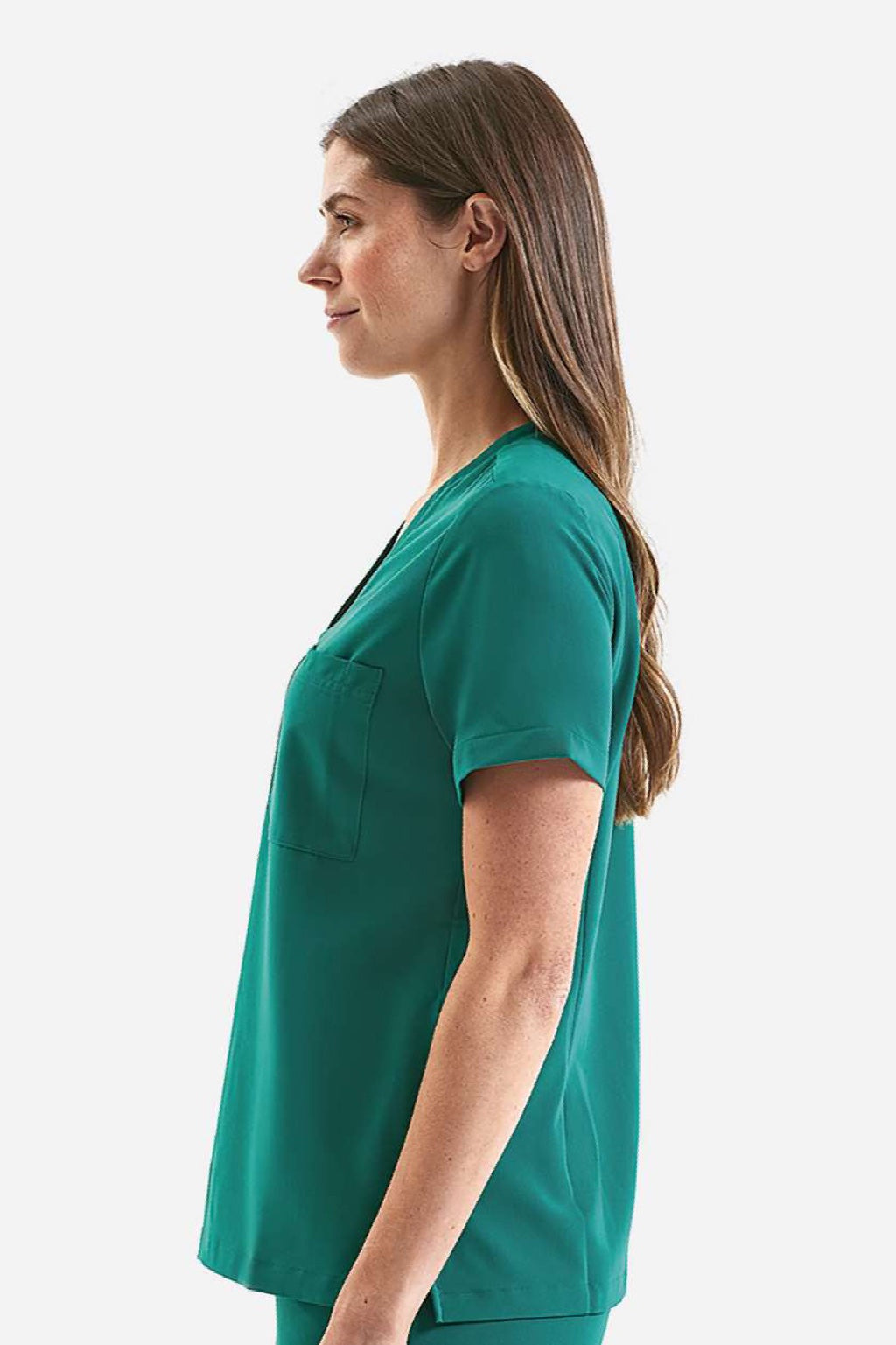 Onna NN300 Unisex Limitless Stretch V-Neck Scrub Top w/ Pocket Clean Green Model Side