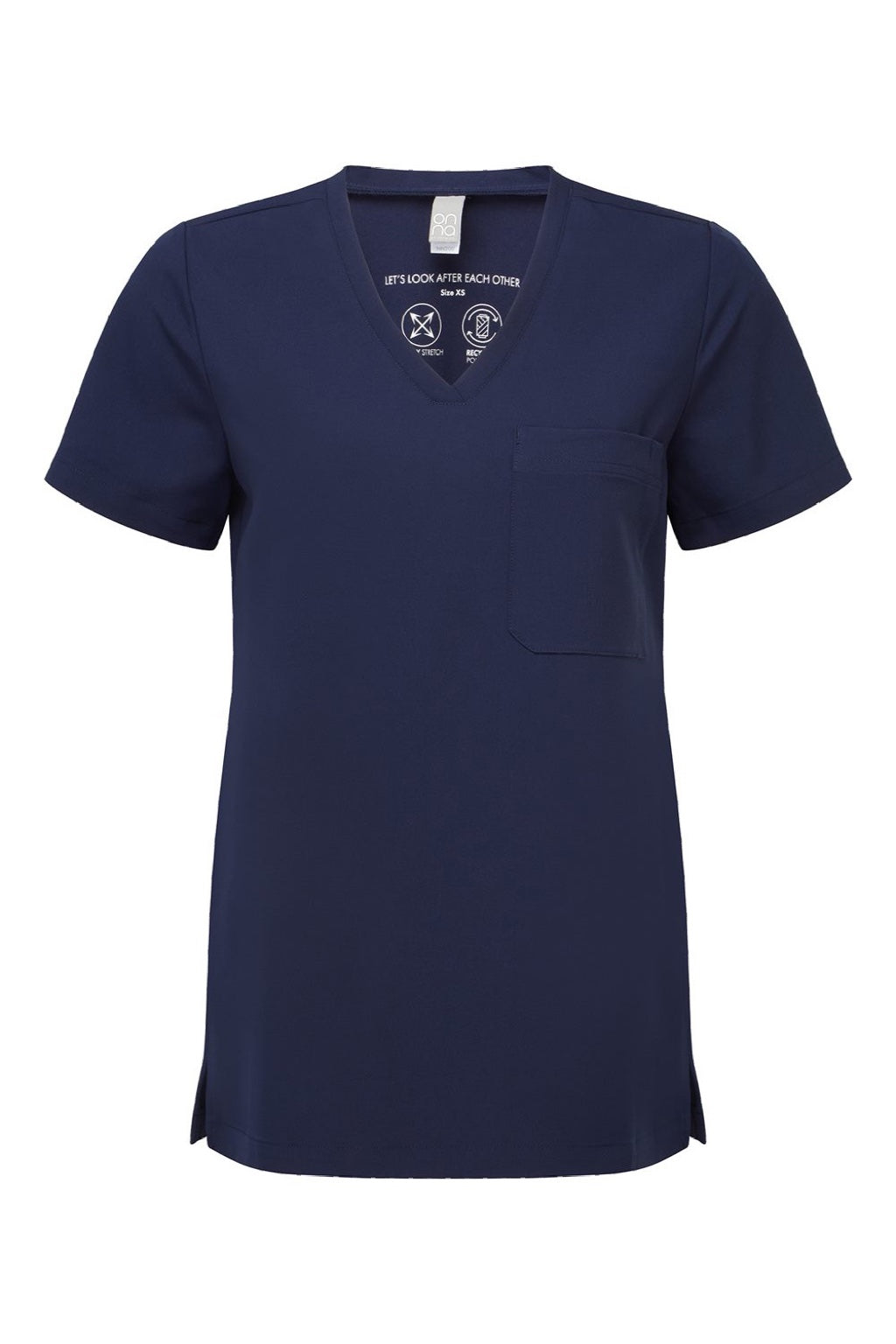 Onna NN300 Unisex Limitless Stretch V-Neck Scrub Top w/ Pocket Navy Blue Flat Front