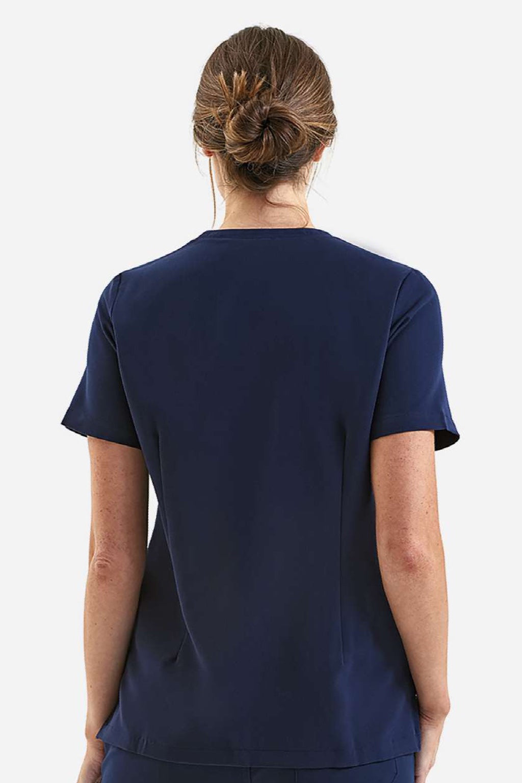 Onna NN300 Unisex Limitless Stretch V-Neck Scrub Top w/ Pocket Navy Blue Model Back