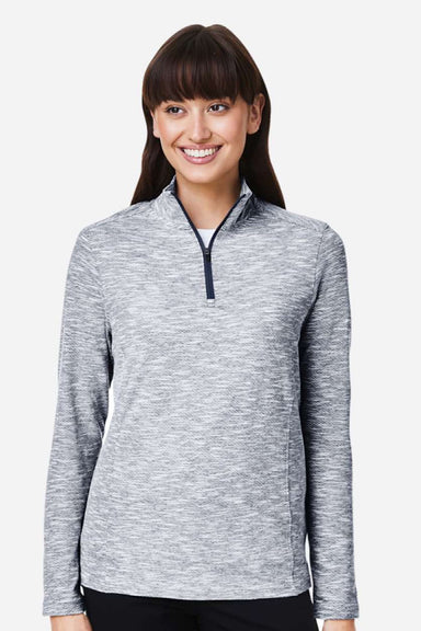 North End NE415W Womens Eclipse Jacquard 1/4 Zip Sweatshirt Heather Black Model Front