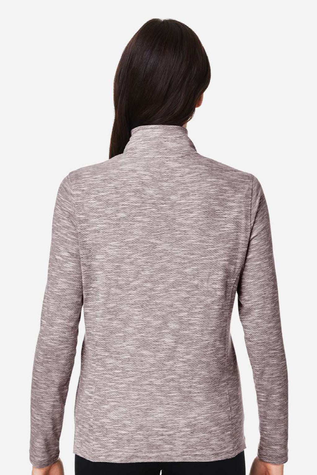 North End NE415W Womens Eclipse Jacquard 1/4 Zip Sweatshirt Heather Burgundy Model Back