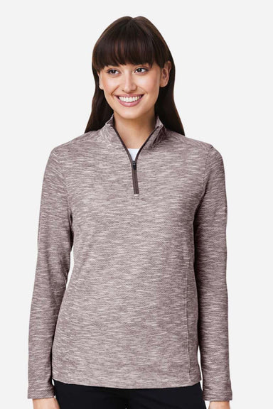 North End NE415W Womens Eclipse Jacquard 1/4 Zip Sweatshirt Heather Burgundy Model Front