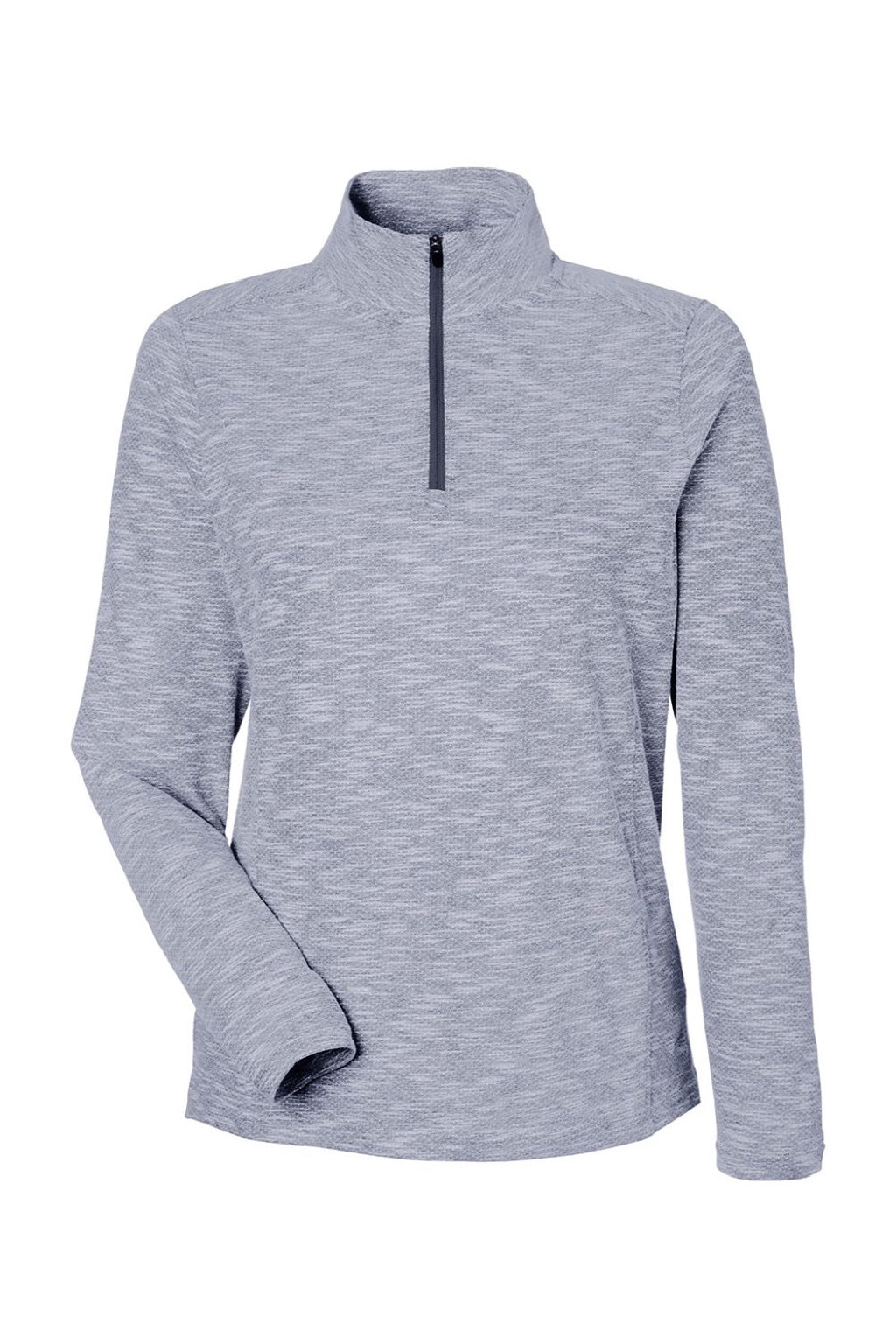 North End NE415W Womens Eclipse Jacquard 1/4 Zip Sweatshirt Heather Classic Navy Blue Flat Front