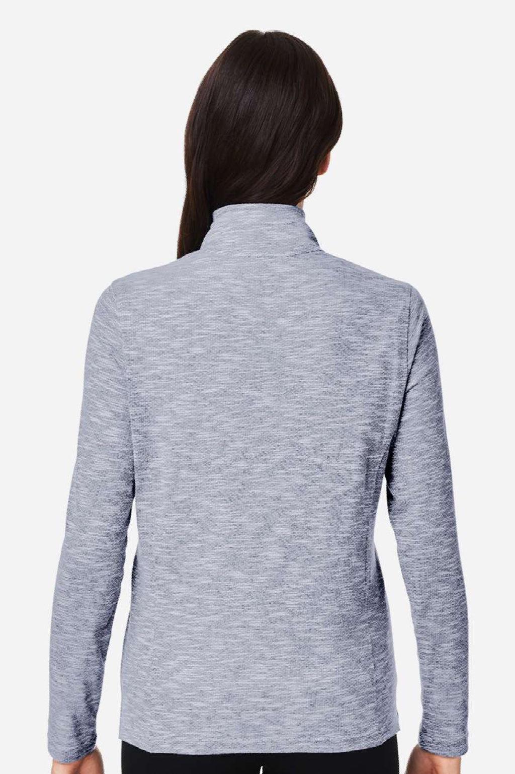 North End NE415W Womens Eclipse Jacquard 1/4 Zip Sweatshirt Heather Classic Navy Blue Model Back