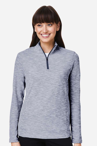 North End NE415W Womens Eclipse Jacquard 1/4 Zip Sweatshirt Heather Classic Navy Blue Model Front