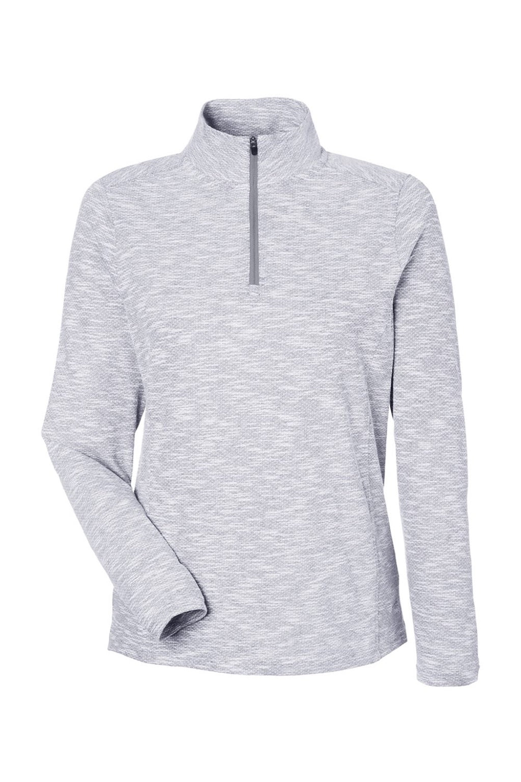 North End NE415W Womens Eclipse Jacquard 1/4 Zip Sweatshirt Heather Platinum Grey Flat Front