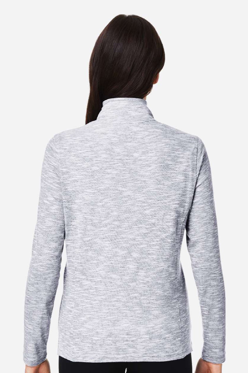 North End NE415W Womens Eclipse Jacquard 1/4 Zip Sweatshirt Heather Platinum Grey Model Back