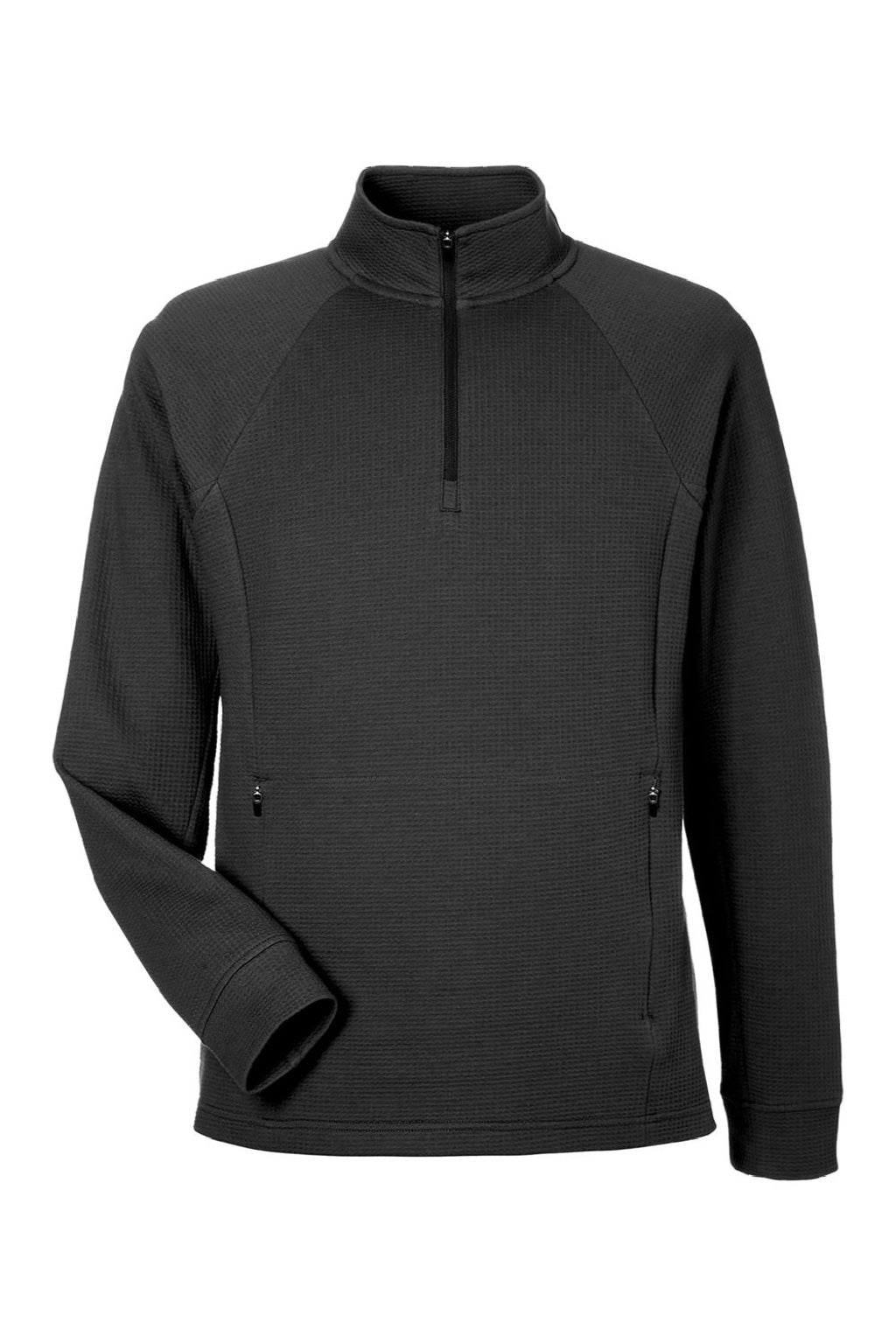 North End NE200 Mens Rhythm Waffle Moisture Wicking 1/4 Zip Sweatshirt w/ Pouch Pocket Black Flat Front