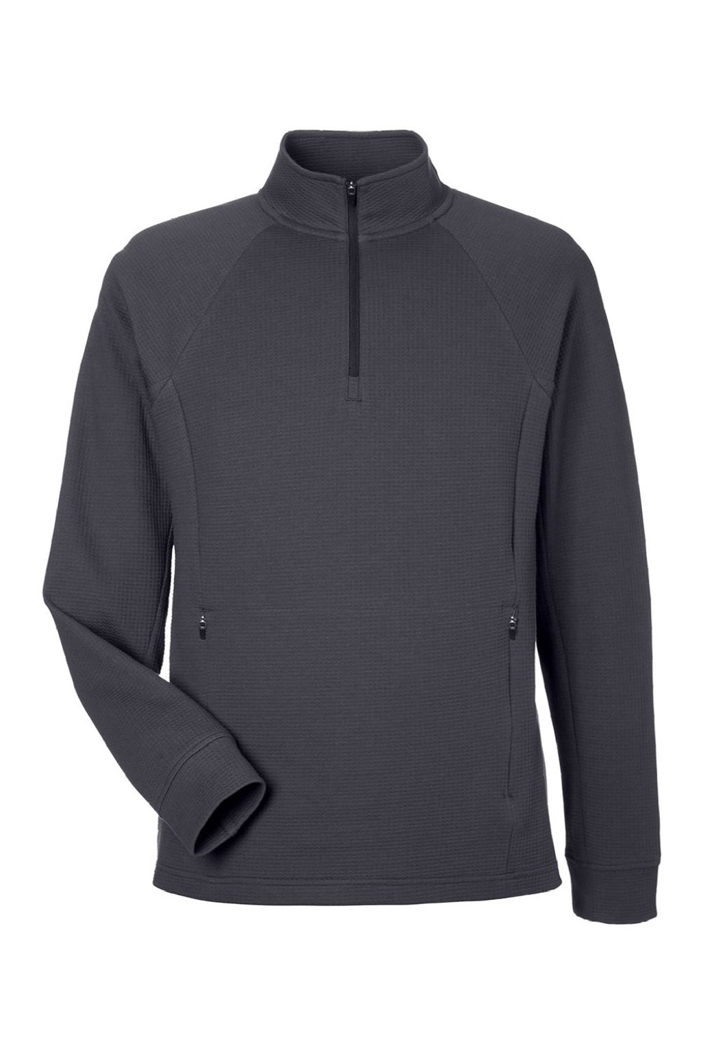 North End NE200 Mens Rhythm Waffle 1/4 Zip Sweatshirt w/ Pouch Pocket Carbon Grey Flat Front