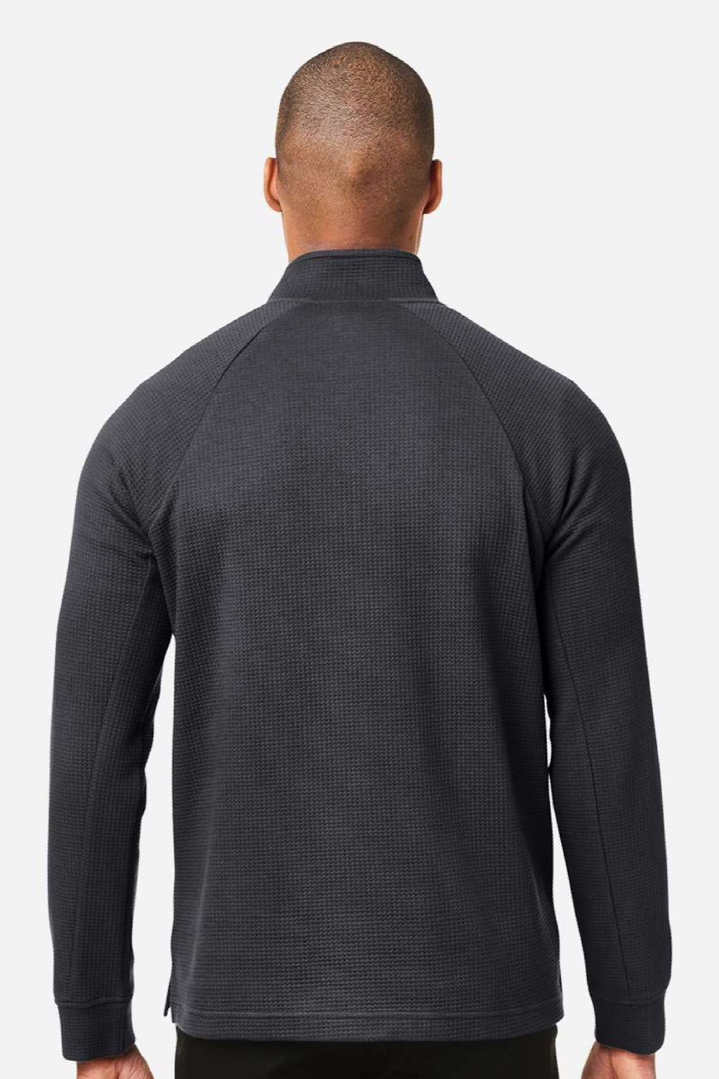 North End NE200 Mens Rhythm Waffle 1/4 Zip Sweatshirt w/ Pouch Pocket Carbon Grey Model Back